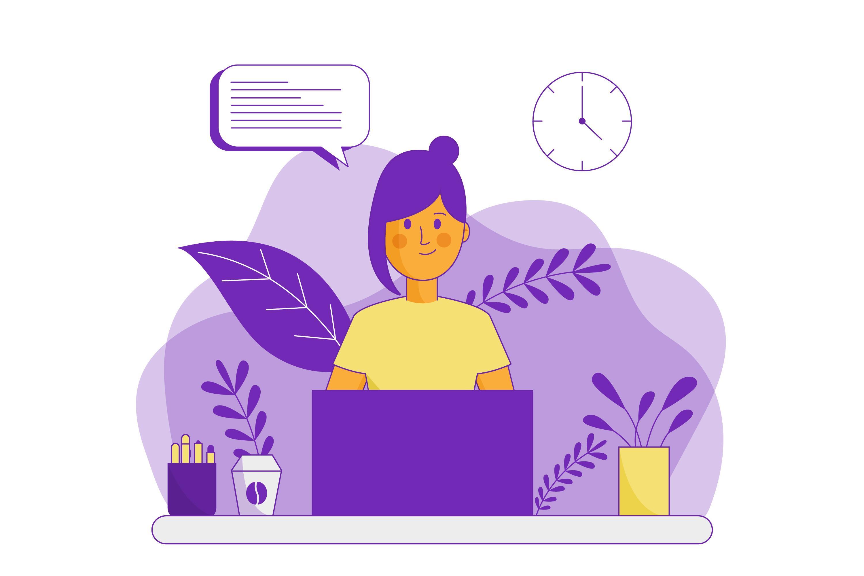 Illustration of a woman working on her laptop