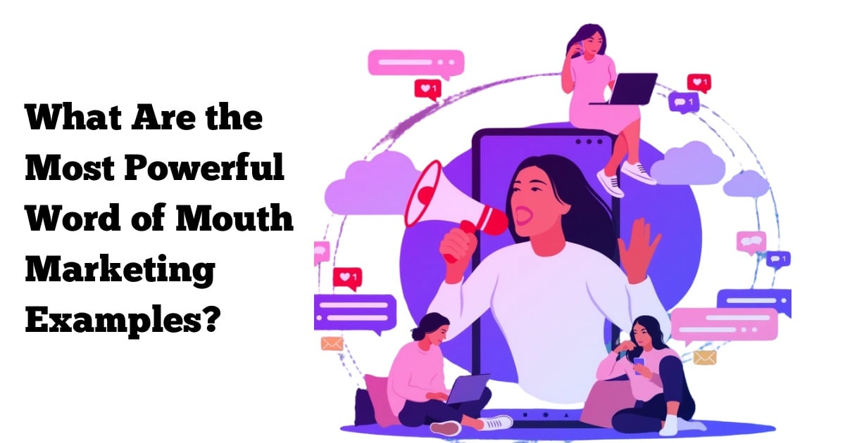 Illustration of people sharing messages and using megaphones to represent word of mouth marketing and social engagement.