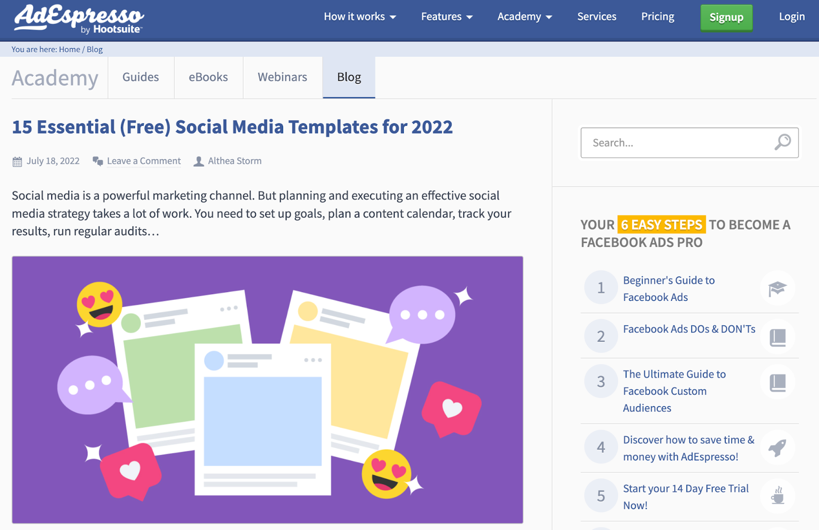 AdEspresso blog homepage