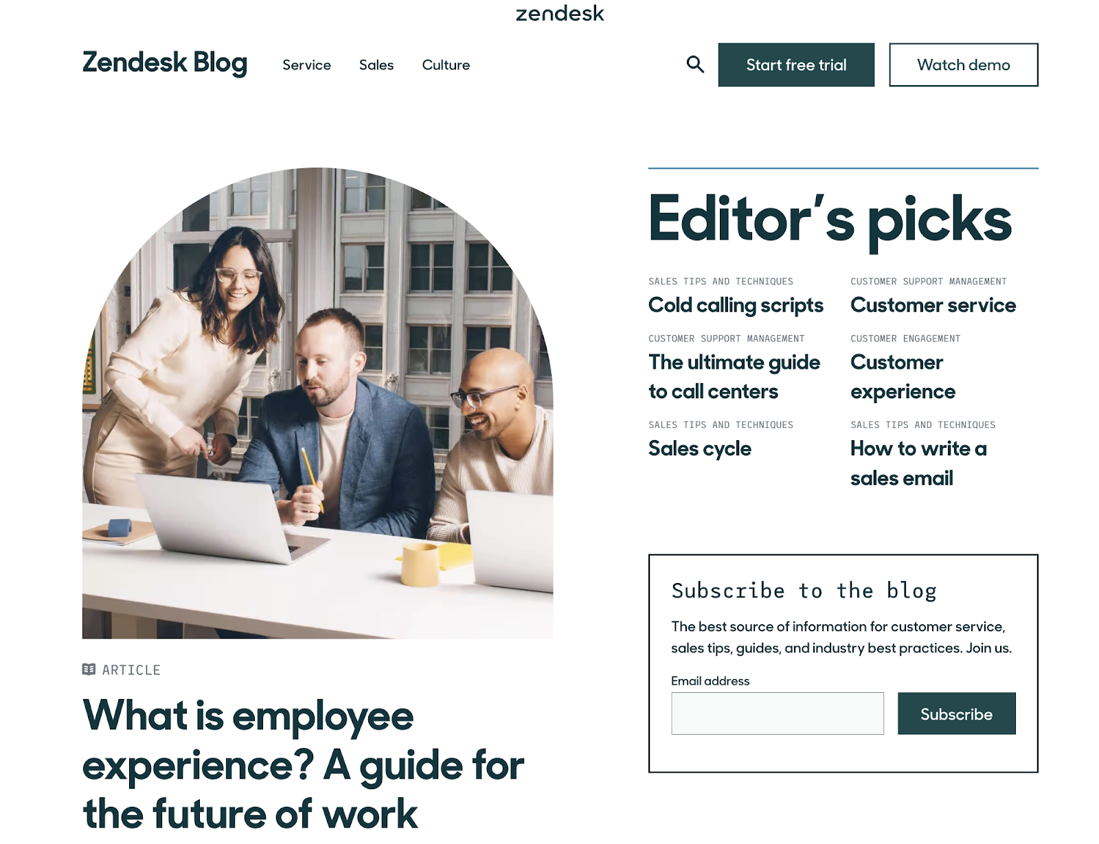 Zendesk blog homepage