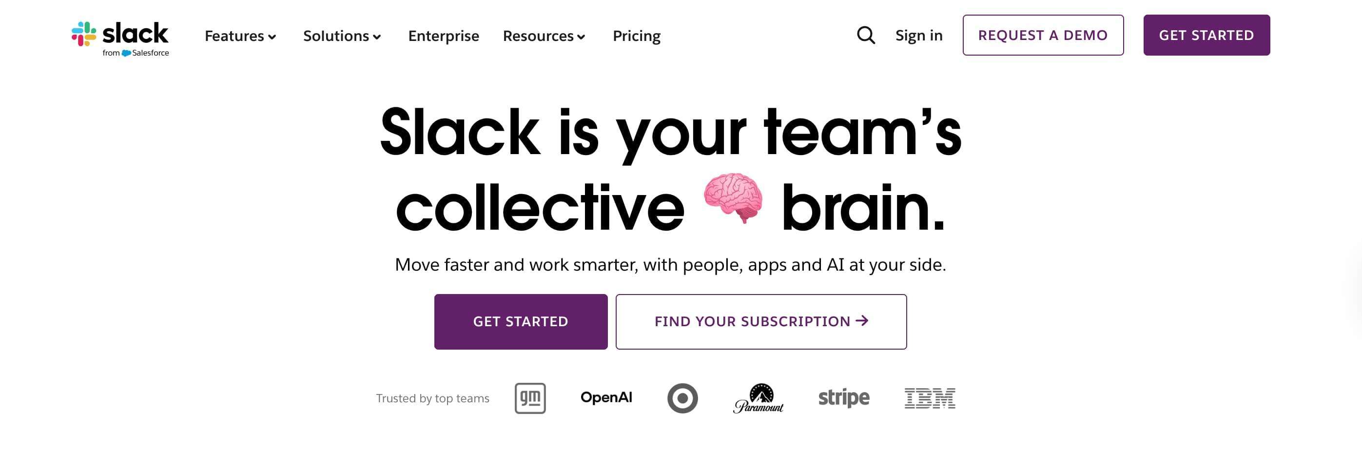 Screenshot of Slack's homepage