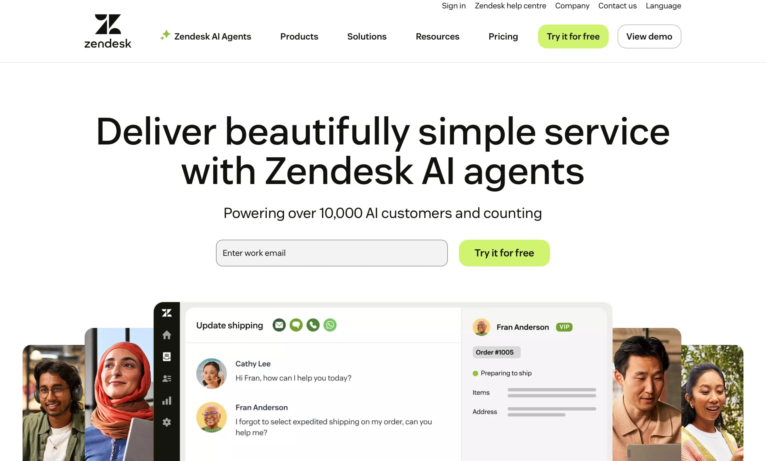 Zendesk Homepage Screenshot