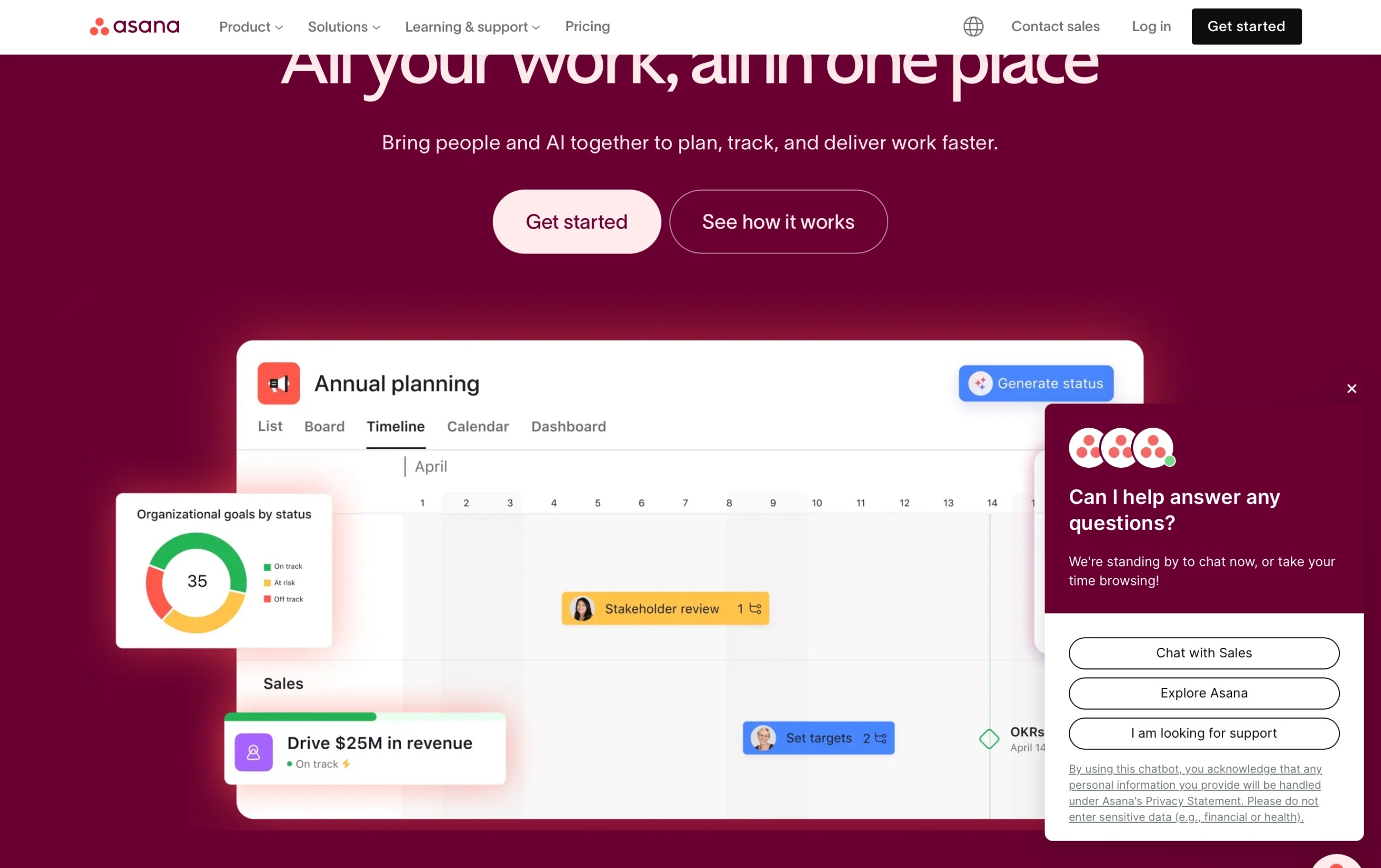 Asana Homepage screenshot