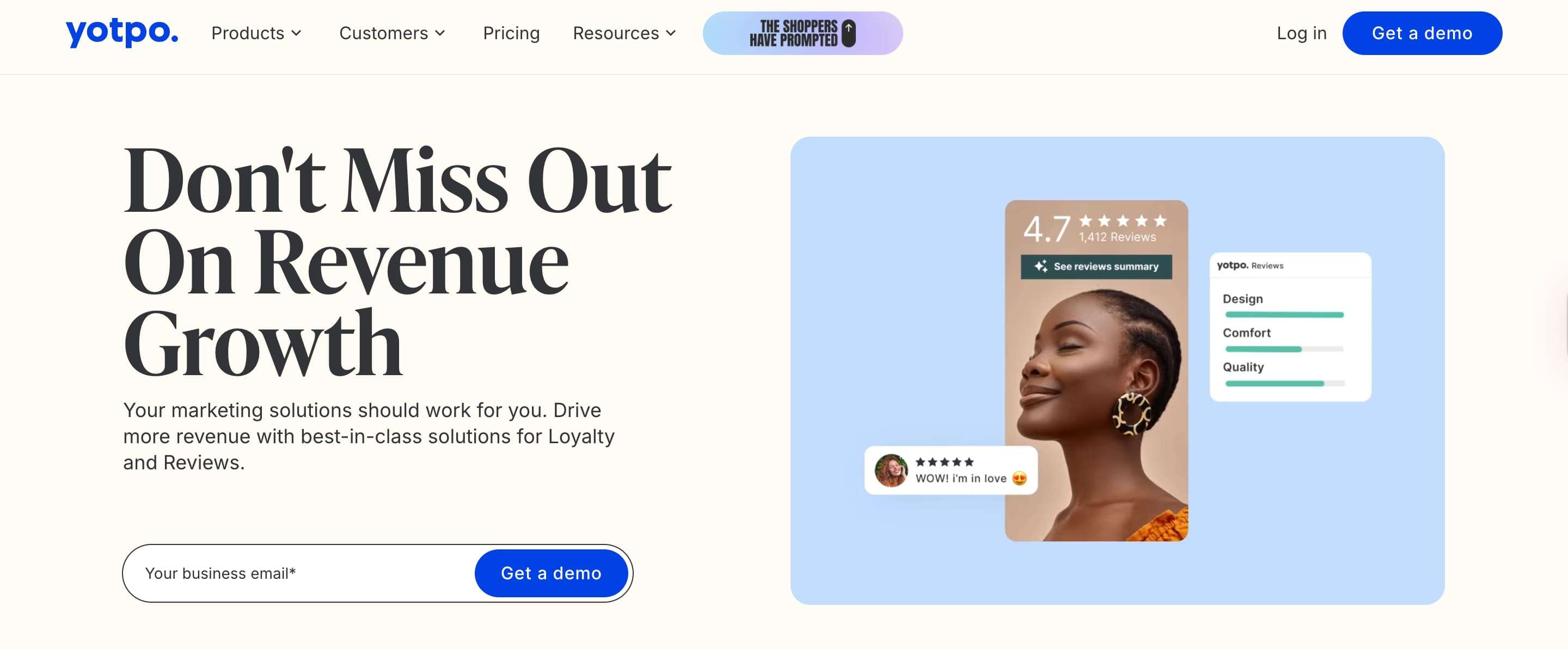 screenshot of yotpo homepage