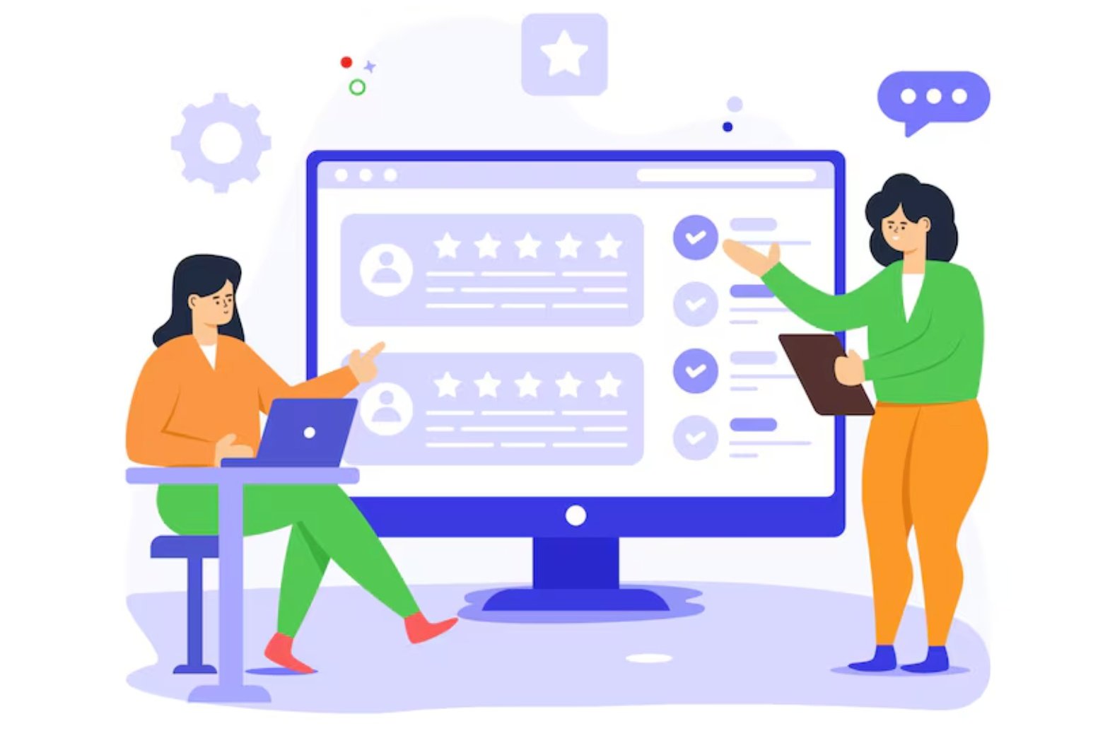 illustration of of two women discussing testimonials