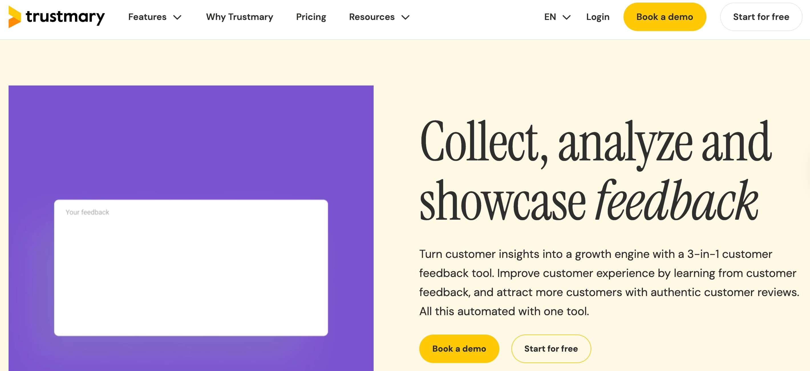 Screenshot of Trustmary homepage